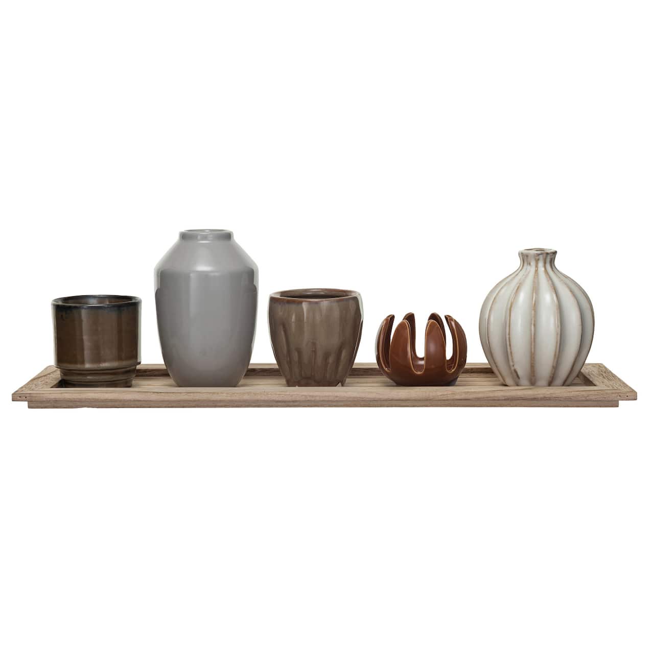 Hello Honey® Stoneware Votive Candle Holders & Wood Tray Set